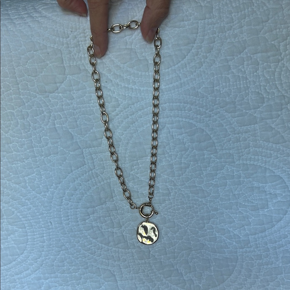 J Crew Hammered pendant Gold Chain Necklace